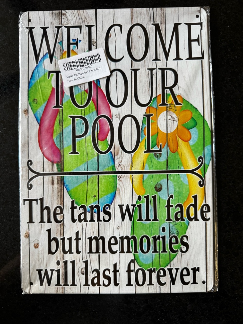 NEW “Welcome To Our Pool…” Decorative Tin Sign - Colorful Flip Flops 8 X 11.75”